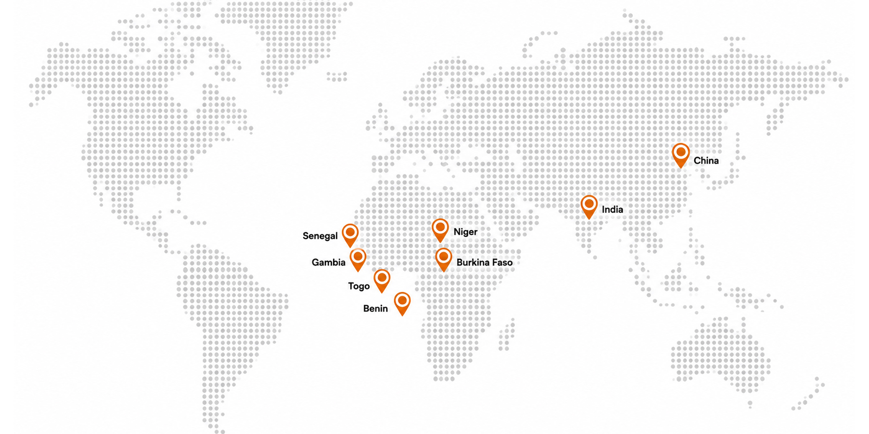 World map showing Amira Universal's import locations